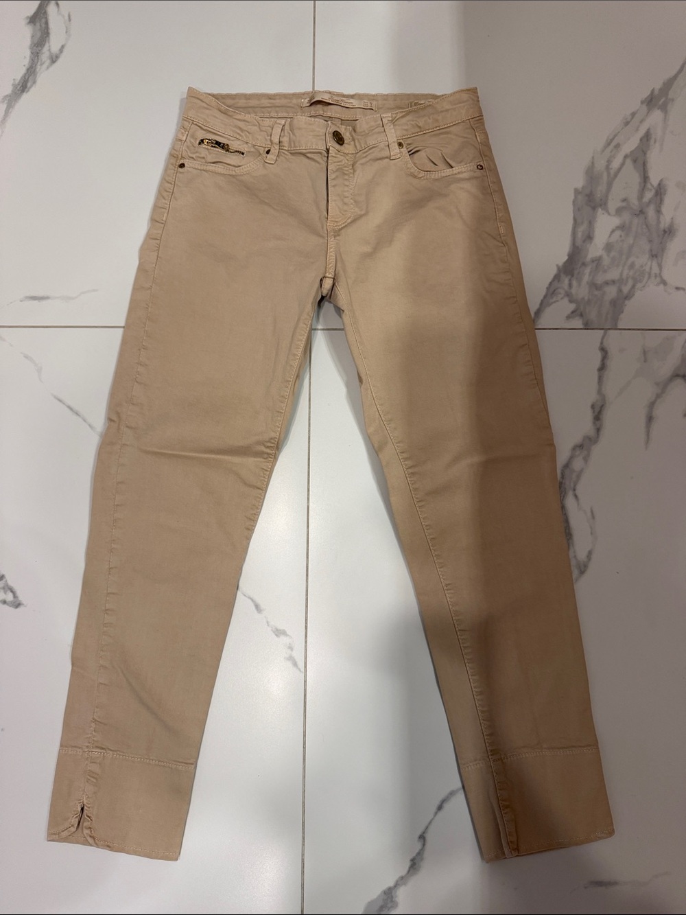 Zara Tan Skinny Jeans with Ankle Seam Detail - capri leg